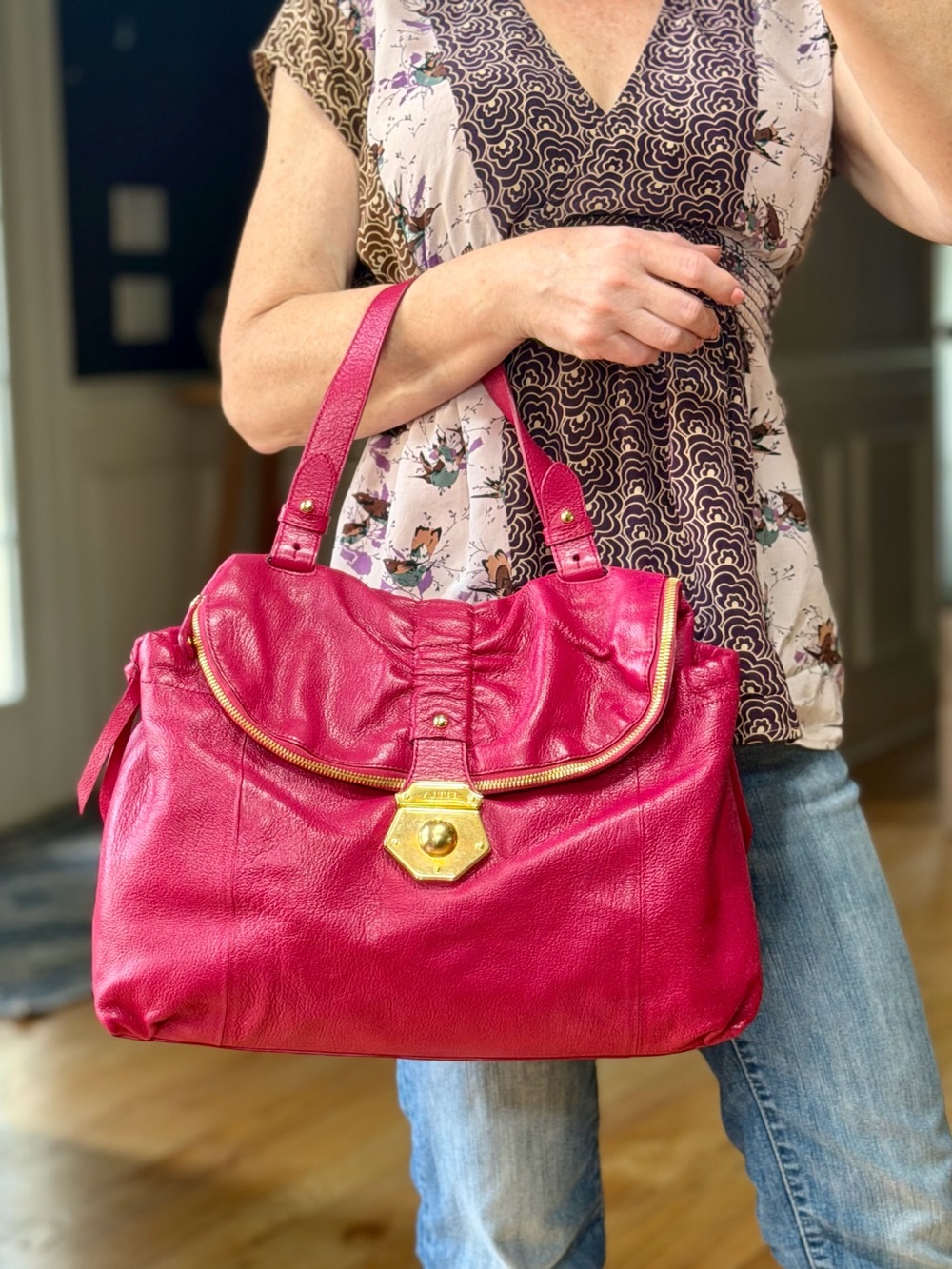 Furla Archival Vintage Y2K Magenta Leather Hobo Bag (EUC)